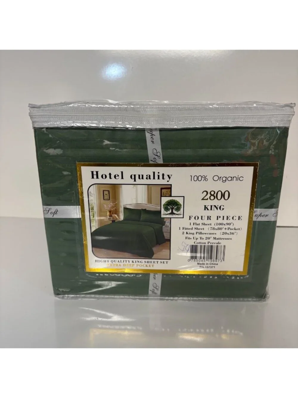 Hotel Quality 2800 Series 4-pc King Sheet Set Green Extra Deep Pockets Cotton